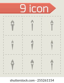 Vector torch icon set on grey background
