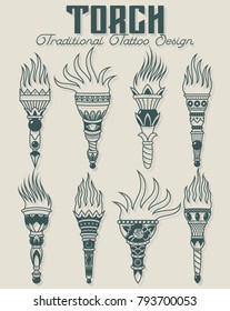 Vector Torches. Traditional Tattoo Design 