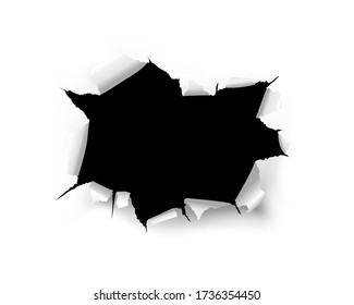 Vector torn black hole on a white background of a paper sheet