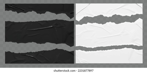 Vector torn black and white Stickers paper mock up blank banners tags labels template design