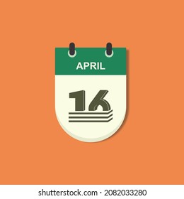 El vector es el calendario desgarrado. Cambiar día, cambiar fecha. Iconos planos para banners, fondos. Ejemplo en la imagen, 16 de abril.
