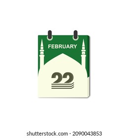 El vector es un calendario roto con el motivo de la mezquita del Profeta. Cambiar día, cambiar fecha. Iconos planos para banners, fondos. Ejemplo en la imagen, 22 de febrero.