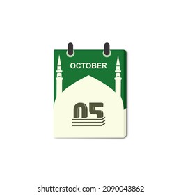 Vector is a torn calendar with the motif of the Prophet's Mosque. Change day, change date. Flat icons for banners, backgrounds. Example in the image, October 5th.