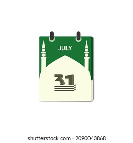 Vector is a torn calendar with the motif of the Prophet's Mosque. Change day, change date. Flat icons for banners, backgrounds. Example in the image, July 31th.