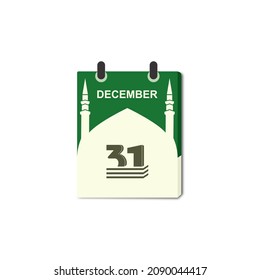 Vector is a torn calendar with the motif of the Prophet's Mosque. Change day, change date. Flat icons for banners, backgrounds. Example in the image, December 31th.