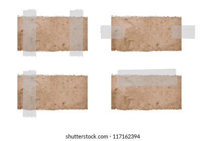 Vector torn cardboard labels attached with a sticky tape