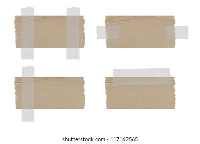 Vector torn cardboard labels attached with a sticky tape