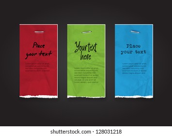 Vector torn and crumpled paper banners / tags collection