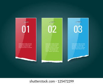 Vector torn glossy paper banners with staples