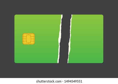 Vector torn green credit card. Dark background.