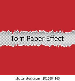 Vector torn hole in sheet of paper. Transparent background of resulting window. Template paper design.