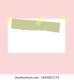 Vector torn paper banner with tape. torn white note. notebook paper stuck with sticky tape. sticky tape. vector design