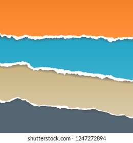 Vector torn paper. Collection of colored pieces of torn paper with ripped edges, torn cardboard