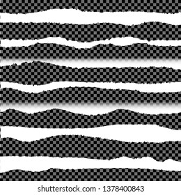 Vector Torn Paper Edges, Design Elements Set on Dark Transparent Background.