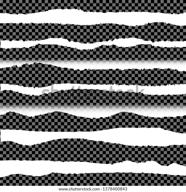 Vector Torn Paper Edges, Design Elements Set\
on Dark Transparent\
Background.