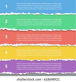 Vector torn paper options infographic template. Vector illustration of grunge torn horizontal cardboard. Can be used for diagram, number options, web design