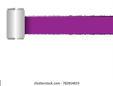 Vector torn ripped paper page title top head template purple violet background on white background with copy space