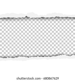 Vector torn, snatched hole in white sheet of paper. Checkered, transparent background for text, ad and other aims.