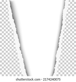 Vector torn, snatched vertical window with white background in transparent sheet of paper.