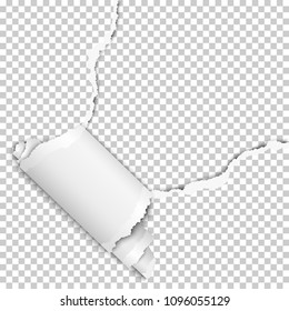 Vector torn upper right corner of sheet of transparent paper with curl. Template paper design.