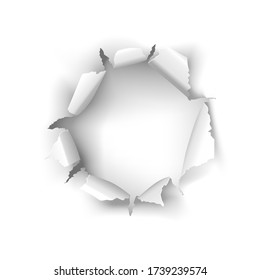 Vector torn white paper hole on a white background