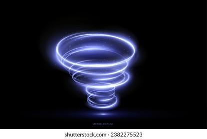 Vector tornado blue , winter whirlwind blue , light funnel neon, swirling neon lines light. Festive design element. Vector png.