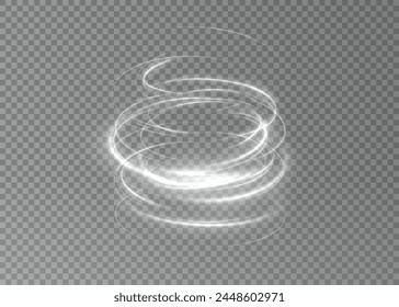 Vector tornado white, winter whirlwind, light funnel white , swirling white lines light. Light white Twirl. Curve light effect of line. Png.