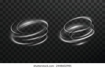 Vector tornado white, winter whirlwind, light funnel white , swirling white lines light. Light white Twirl. Curve light effect of line. Png.