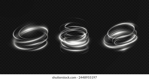 Vector tornado white, winter whirlwind white , light funnel white , swirling white lines light. Festive twirl design element. Vector png.