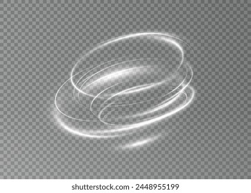 Vector tornado white, winter whirlwind white , light funnel white , swirling white lines light. Festive twirl design element. Vector png.