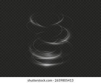 Tornado de Vector blanco, torbellino de invierno blanco, embudo de luz blanco, arremolinadas líneas blancas de luz. Elemento de diseño de giro festivo. Vector png.