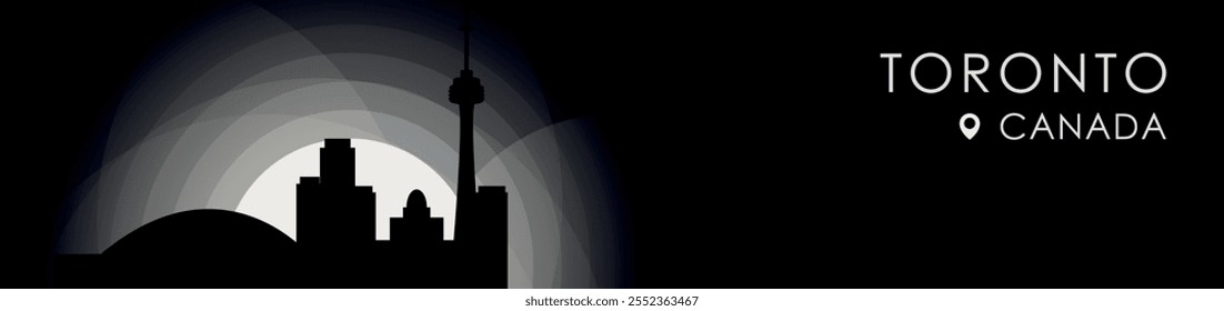 Vetor Toronto, Canadá Banner da paisagem urbana de Ontário. Imagem de perfil de cartaz em preto-e-branco para cabeçalho, rodapé
