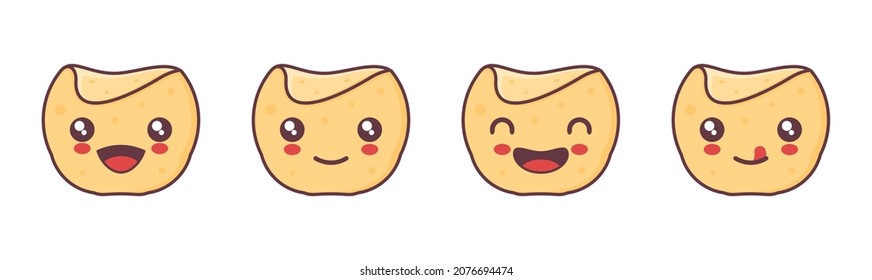mascota de dibujos animados vector Tortilla, con diferentes expresiones faciales. adecuado para iconos, logotipos, menús, impresiones, etiquetas, pegatinas, etc.
