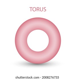 Vector torus with gradients and shadow for game, icon, package design, logo, mobile, ui, web, education. 3d donut on a white background. Geometric figures for your design.