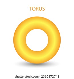 Vector torus with gradients and shadow for game, icon, package design, logo, mobile, ui, web, education. 3d donut on a white background. Geometric figures for your design.