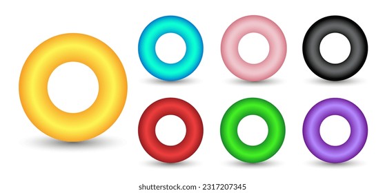 Vector torus set with gradients and shadow for game, icon, package design, logo, mobile, ui, web, education. 3d donut on a white background. Geometric figures for your design.