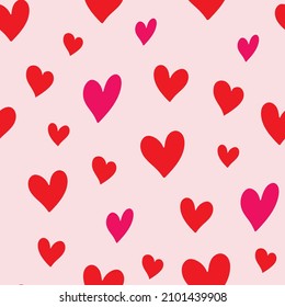 Vector Toss and random red hearts on stripes pattern design.Great for kids fashion, textiles and gift wrap. Use it for St Valentine's Day celebration, such as greeting cards and product packaging.