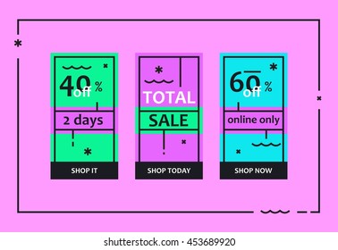 Vector total sales banners for website and mobile design, email, newsletter, ads and promotion. Web catch eye template super bright collection