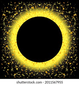 Vector Total Solar Eclipse on Black Background. Abstract Light Effect. Space Landscape.