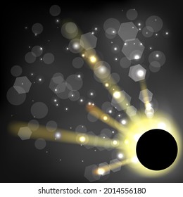 Vector Total Solar Eclipse on Black Background. Abstract Light Effect. Space Landscape.