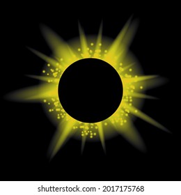 Vector Total Solar Eclipse on Black Background. Abstract Light Effect. Space Landscape.