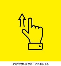 Vector touch screen gesture swipe up scroll hand finger icon. Line illustration on yellow background