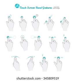 Vector touch screen hand gestures : tap, press and hold, swipe, spread, pinch, rotate