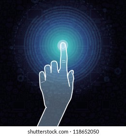 Vector touchscreen concept - hand touching internet sign