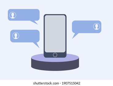 vector touchscreen mobile phone was on the charger. Social networking icon with chatting online on smartphone, a message from sent by friends in the group.