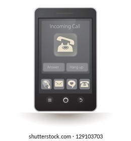 Vector touchscreen smartphone with incoming call on display