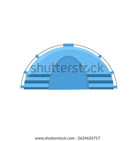 Vector tour icon with tent and camper in forest background showing cartoon campsite for tourism adventure with hiking tools and summer outdoor holiday concept in nature recreation flat style

