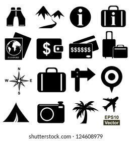 Vector : Tourism and Travel Information Sign Icons Set Isolated on White Background