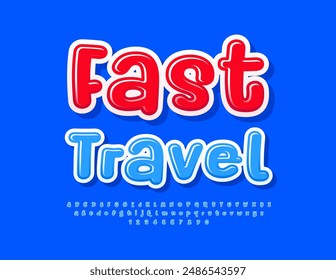Vector de publicidad turística Fast Travel. Fuente Brillante Graciosa. Juego de Letras y Números de Alfabeto Azul.