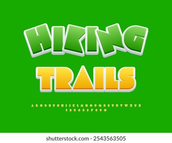 Vector Anuncio turístico Rutas de senderismo con estilo Abstractas Font. Conjunto de moda de letras y números del alfabeto.